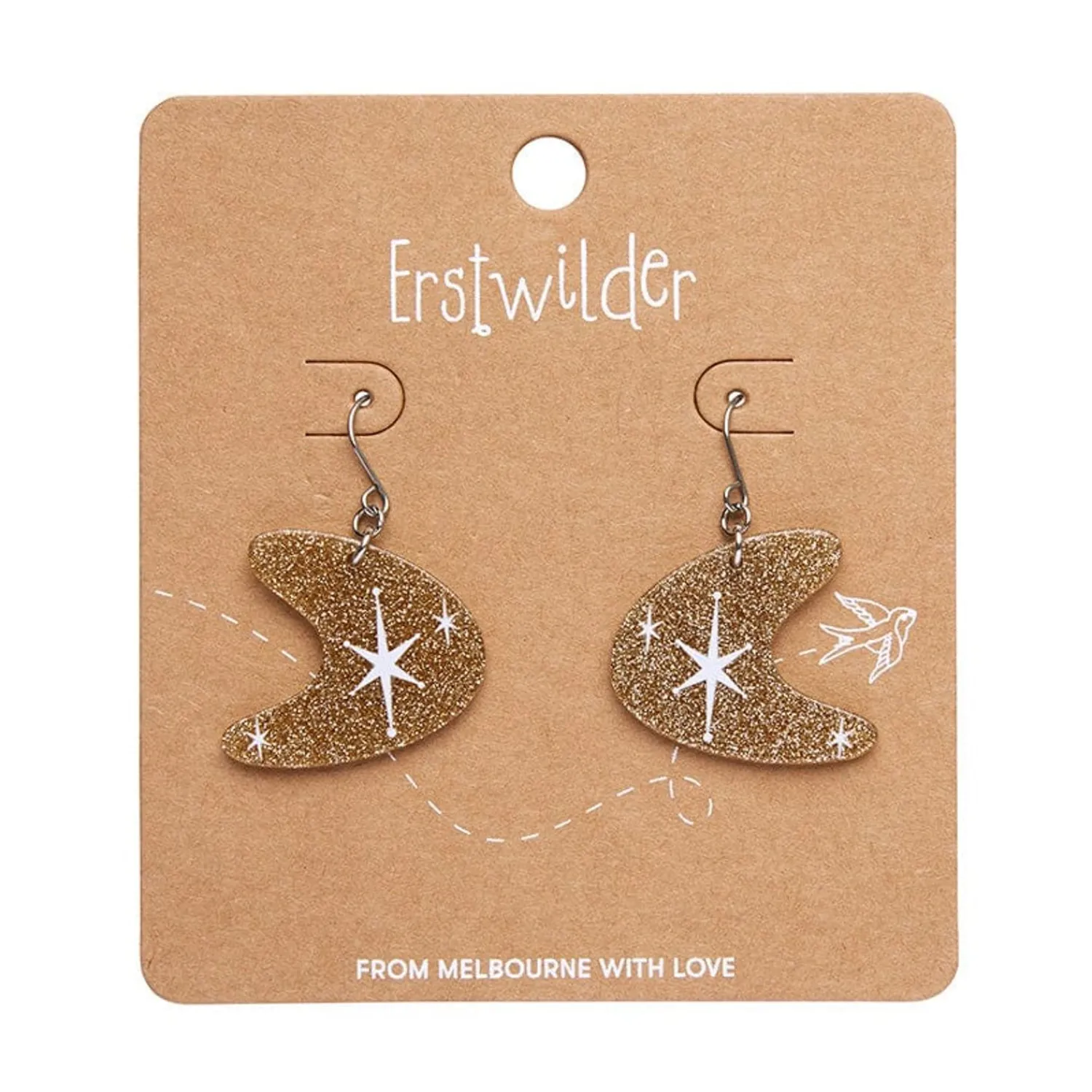 Atomic Boomerang Glitter Drop Earrings - Gold^Erstwilder Online
