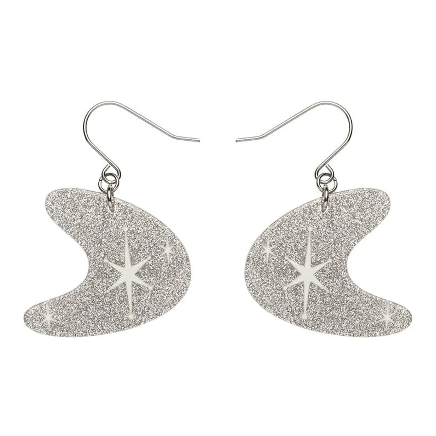 Atomic Boomerang Glitter Drop Earrings - Silver^Erstwilder New