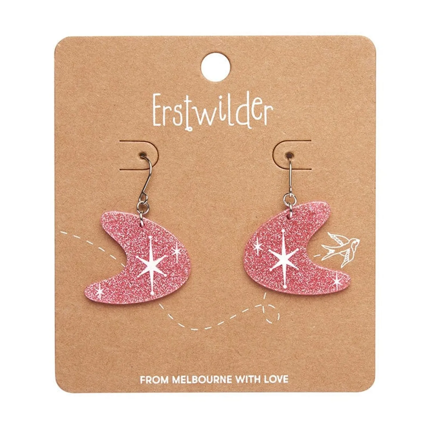 Atomic Boomerang Glitter Drop Earrings - Pink^Erstwilder Best