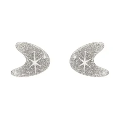 Atomic Boomerang Glitter Stud Earrings - Silver^Erstwilder Outlet