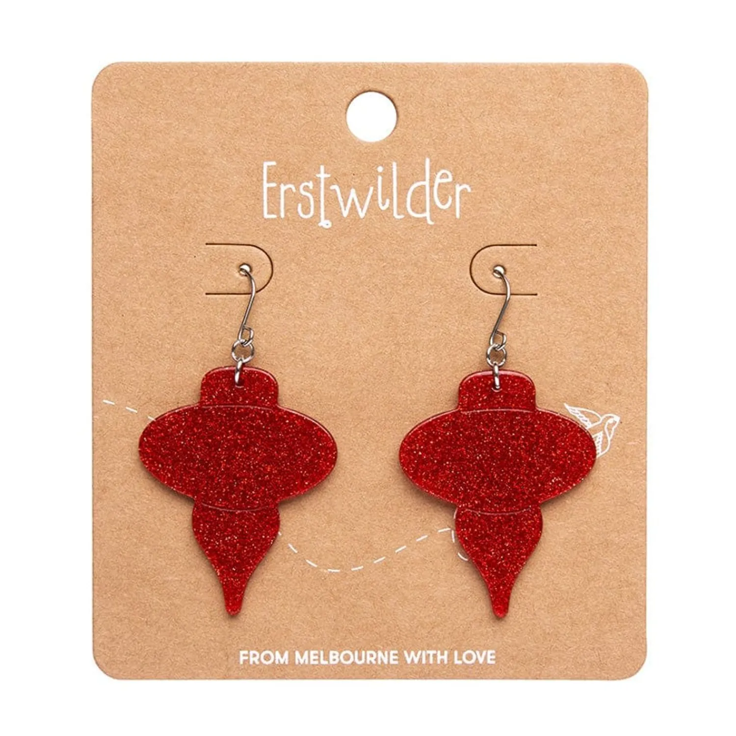 Baubles Glitter Drop Earrings - Red^Erstwilder Outlet