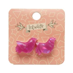 Bird Textured Glitter Resin Stud Earrings - Fuchsia^Erstwilder