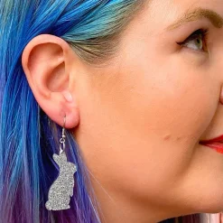 Bunny Glitter Resin Drop Earrings - Silver^Erstwilder Online