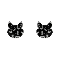 Cat Head Chunky Glitter Resin Stud Earrings - Silver^Erstwilder Outlet