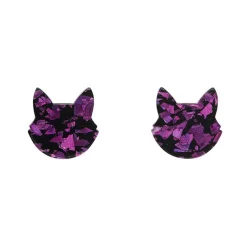 Cat Head Chunky Glitter Resin Stud Earrings - Purple^Erstwilder Outlet