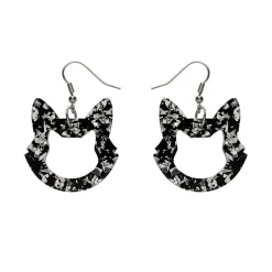 Cat Head Chunky Glitter Resin Drop Earrings - Silver^Erstwilder
