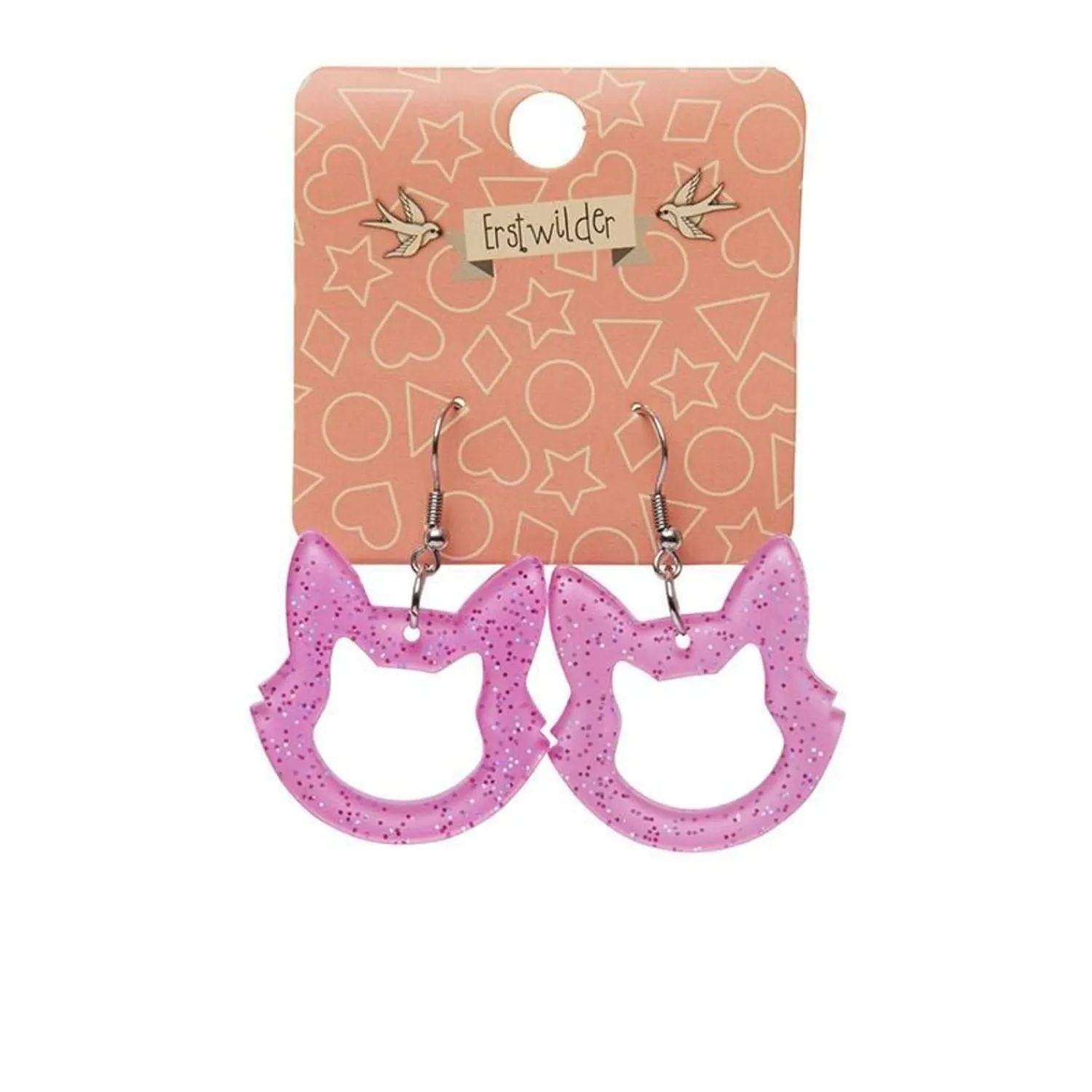 Cat Head Glitter Resin Drop Earrings - Pink^Erstwilder Sale
