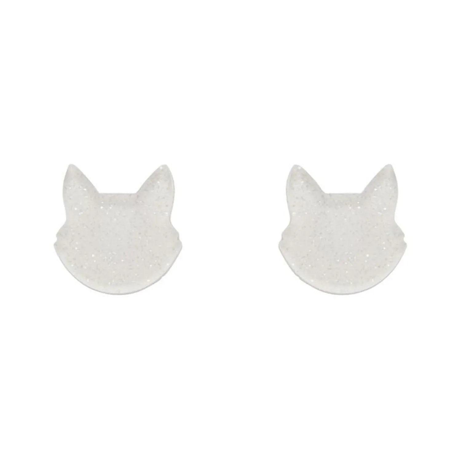 Cat Head Glitter Resin Stud Earrings - White^Erstwilder