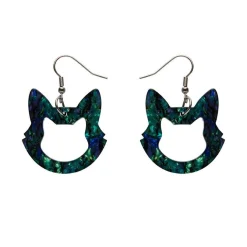 Cat Head Lava Resin Drop Earrings - Green^Erstwilder New