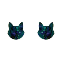 Cat Head Lava Resin Stud Earrings - Green^Erstwilder Outlet