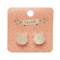Cat Head Ripple Resin Stud Earrings - White^Erstwilder Clearance