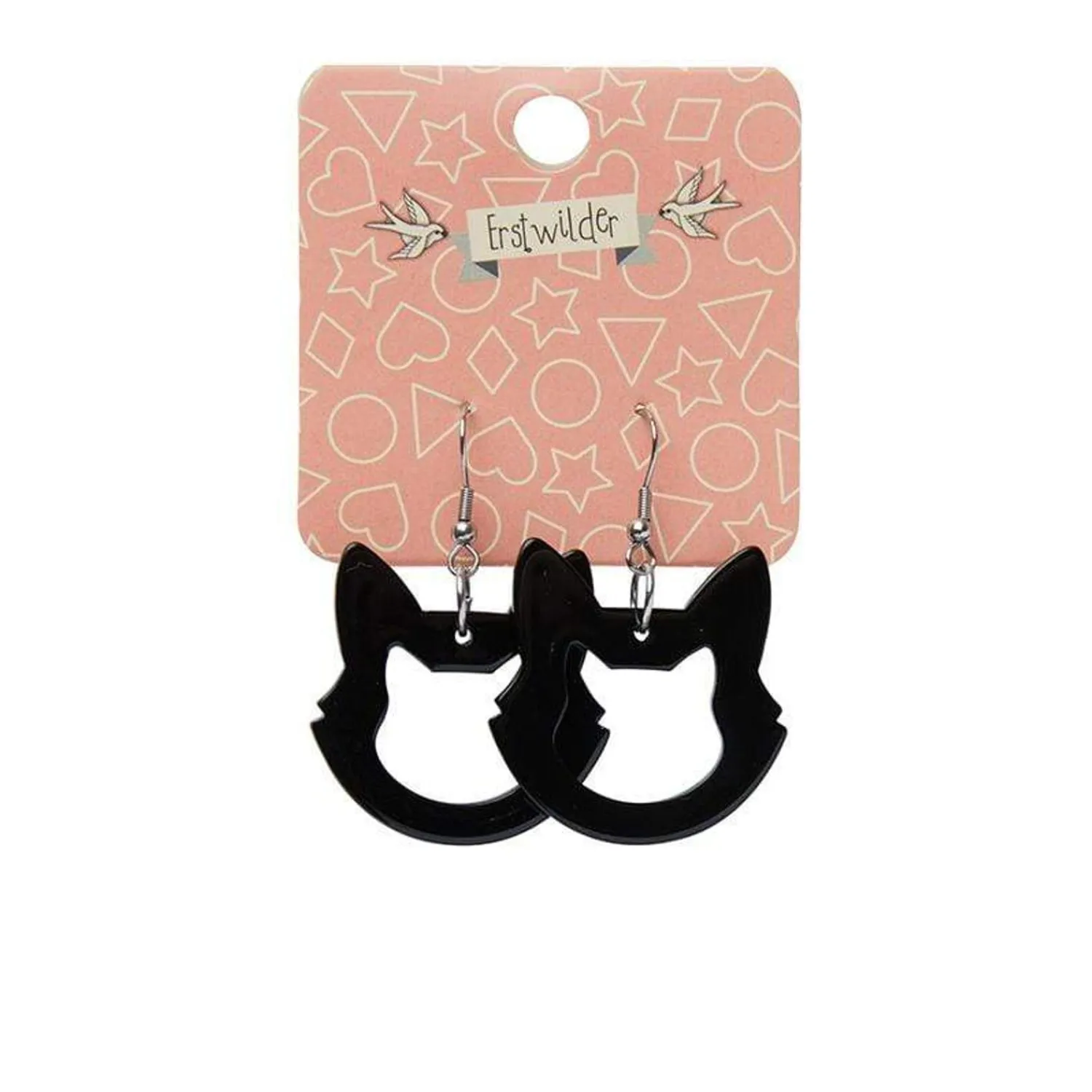 Cat Head Solid Resin Drop Earrings - Black^Erstwilder Clearance
