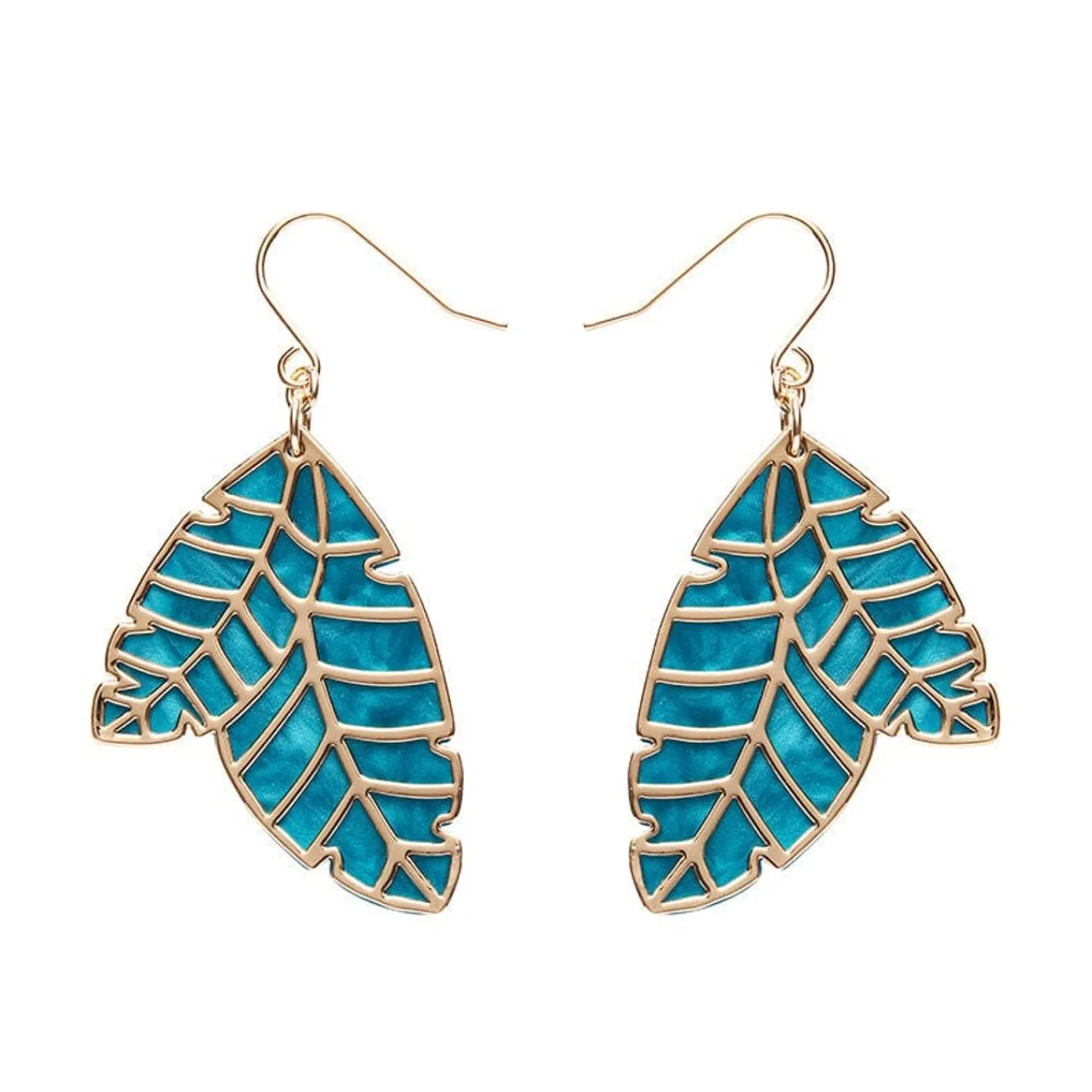 Leaf Textured Emerald Resin Drop Earrings - Gold^Erstwilder Online