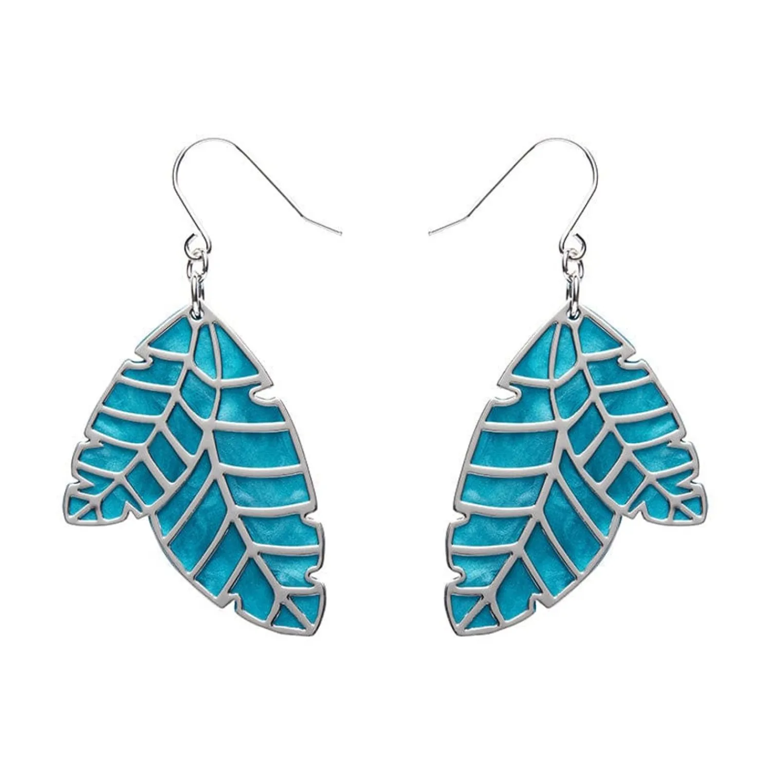 Leaf Textured Emerald Resin Drop Earrings - Silver^Erstwilder Hot
