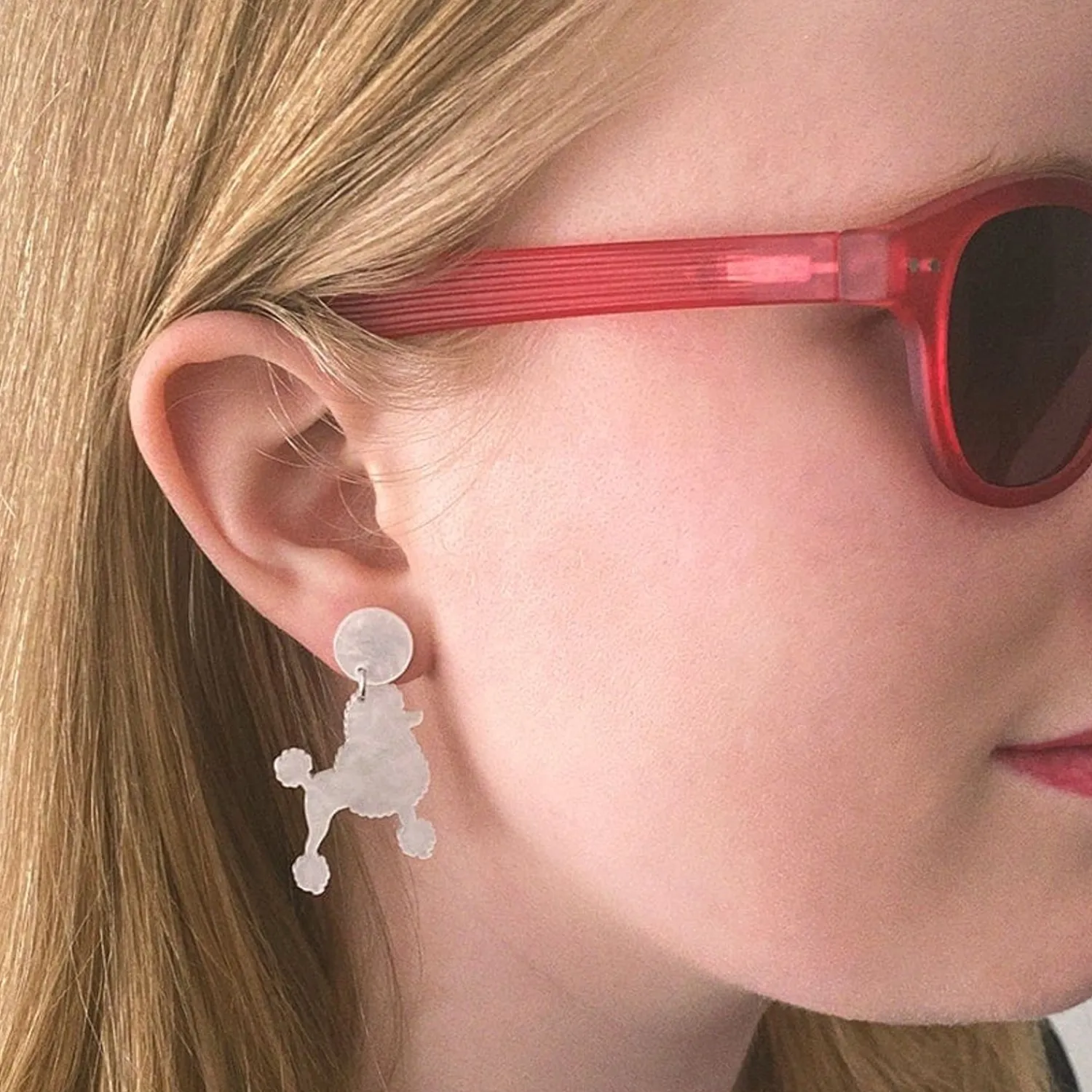 Poodle Ripple Post Drop Earrings - White^Erstwilder Best