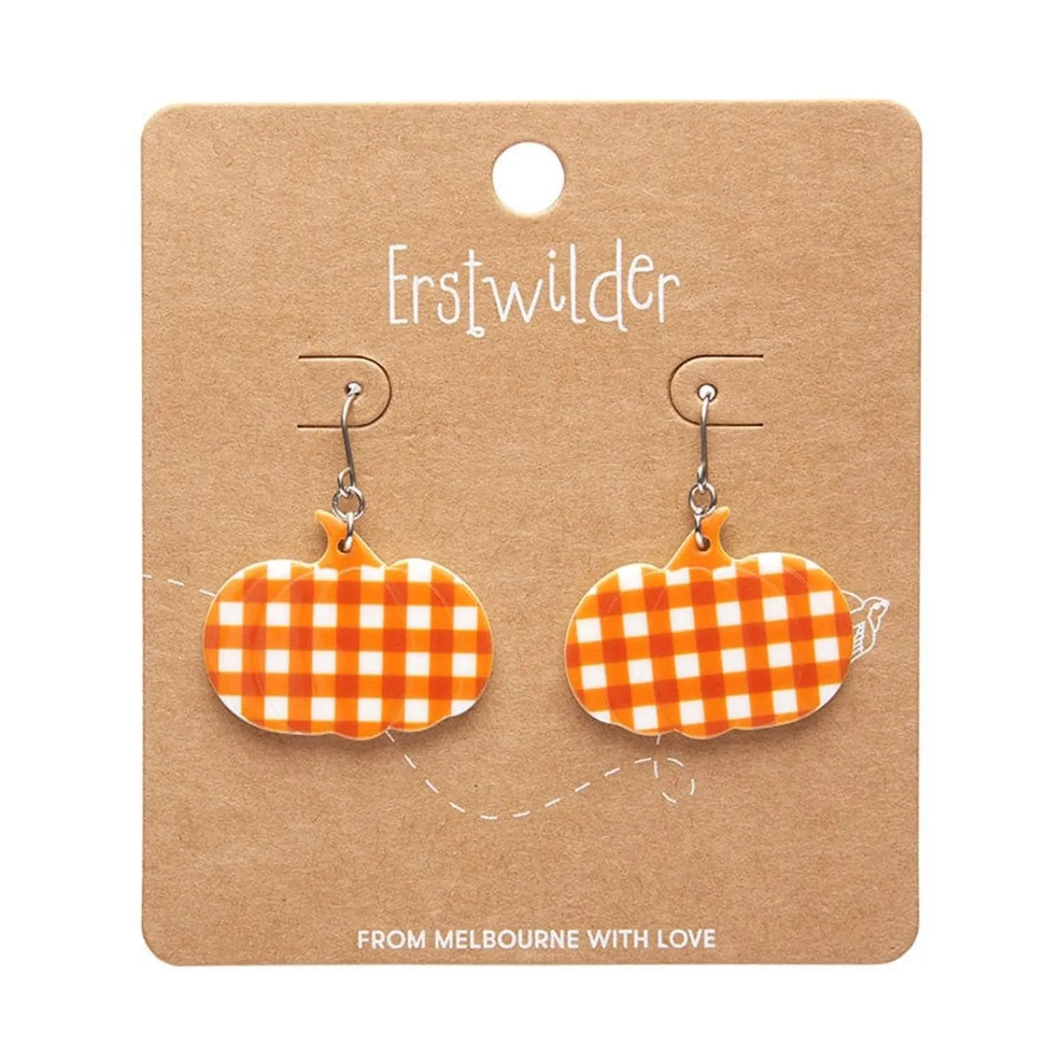 Pumpkin Gingham Drop Earrings - Orange^Erstwilder Discount
