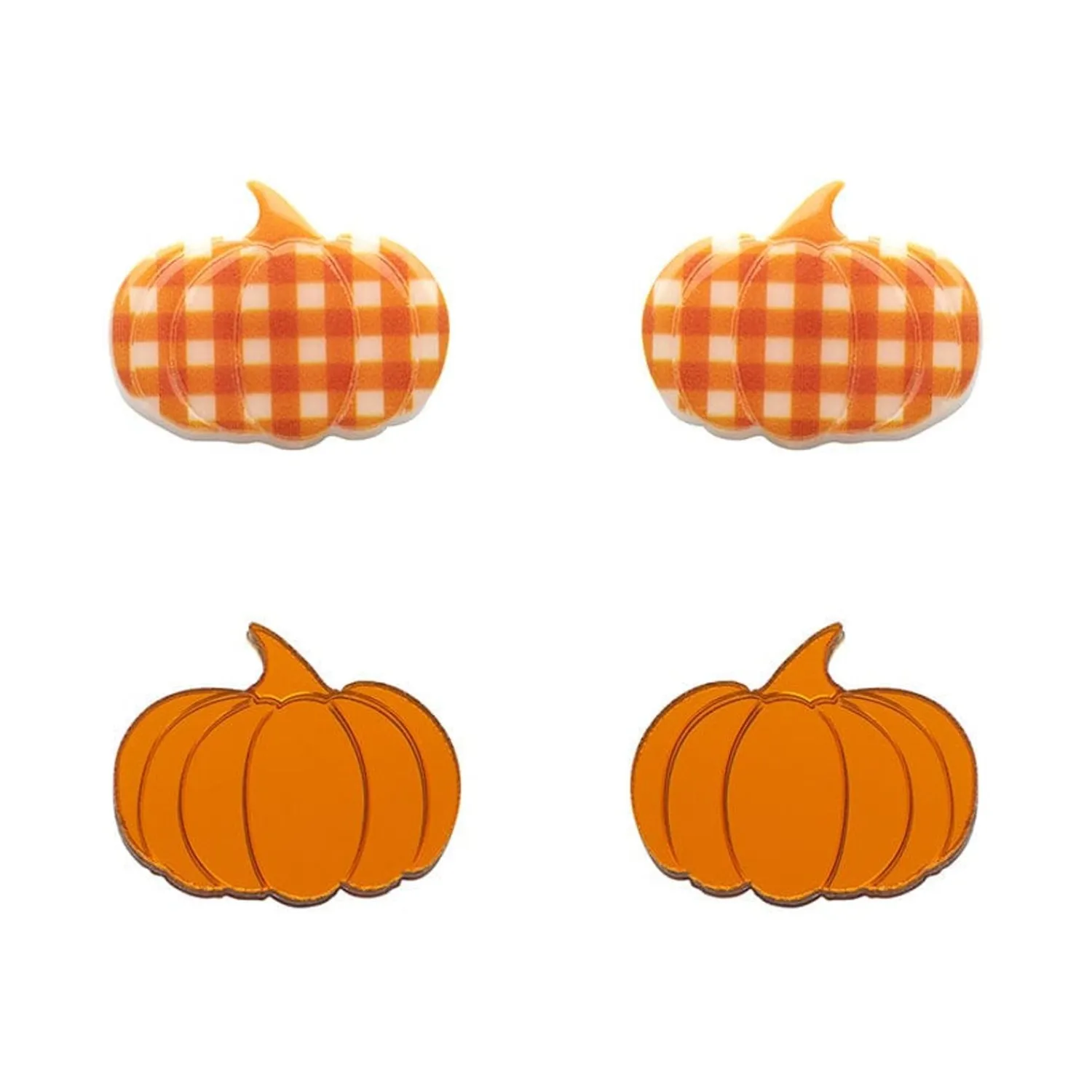 Pumpkin Patch Stud Earrings Set - Orange & Orange Gingham^Erstwilder