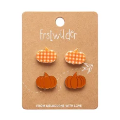 Pumpkin Patch Stud Earrings Set - Orange & Orange Gingham^Erstwilder