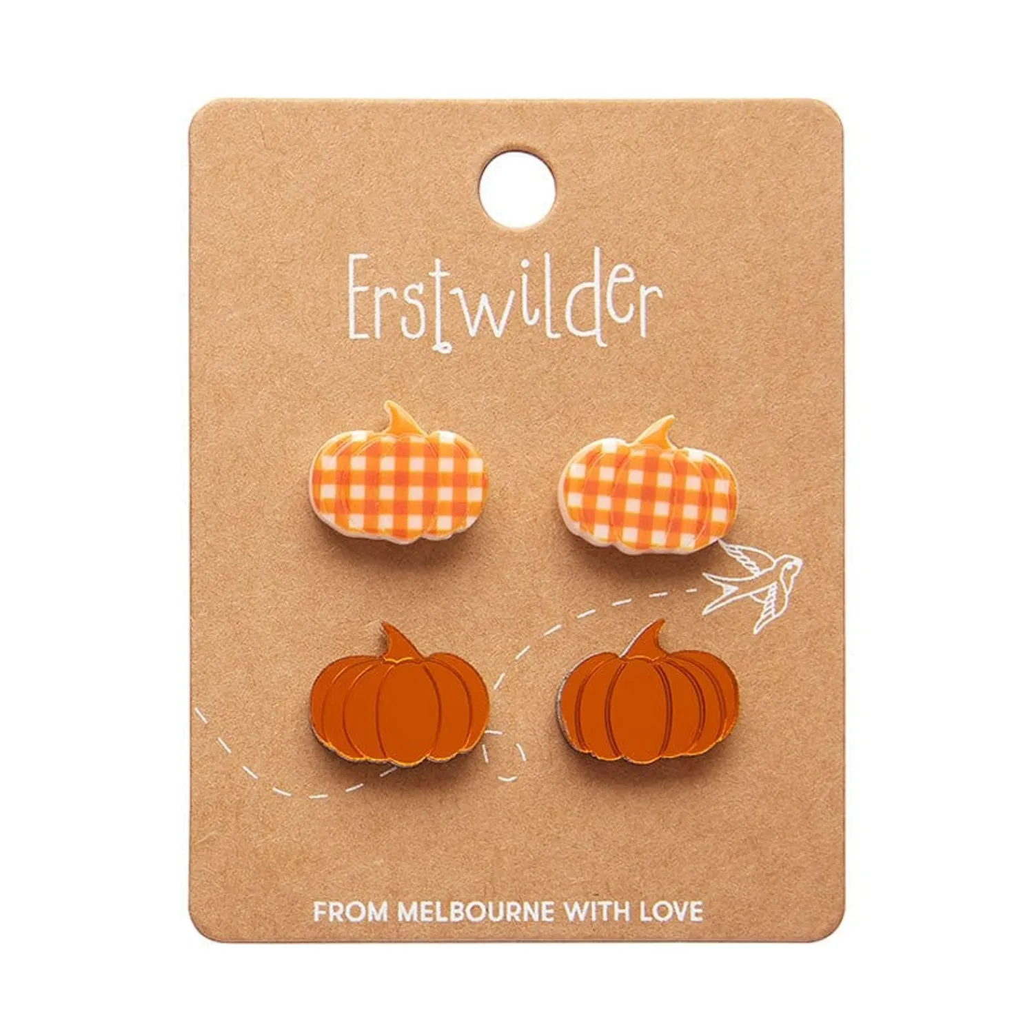 Pumpkin Patch Stud Earrings Set - Orange & Orange Gingham^Erstwilder