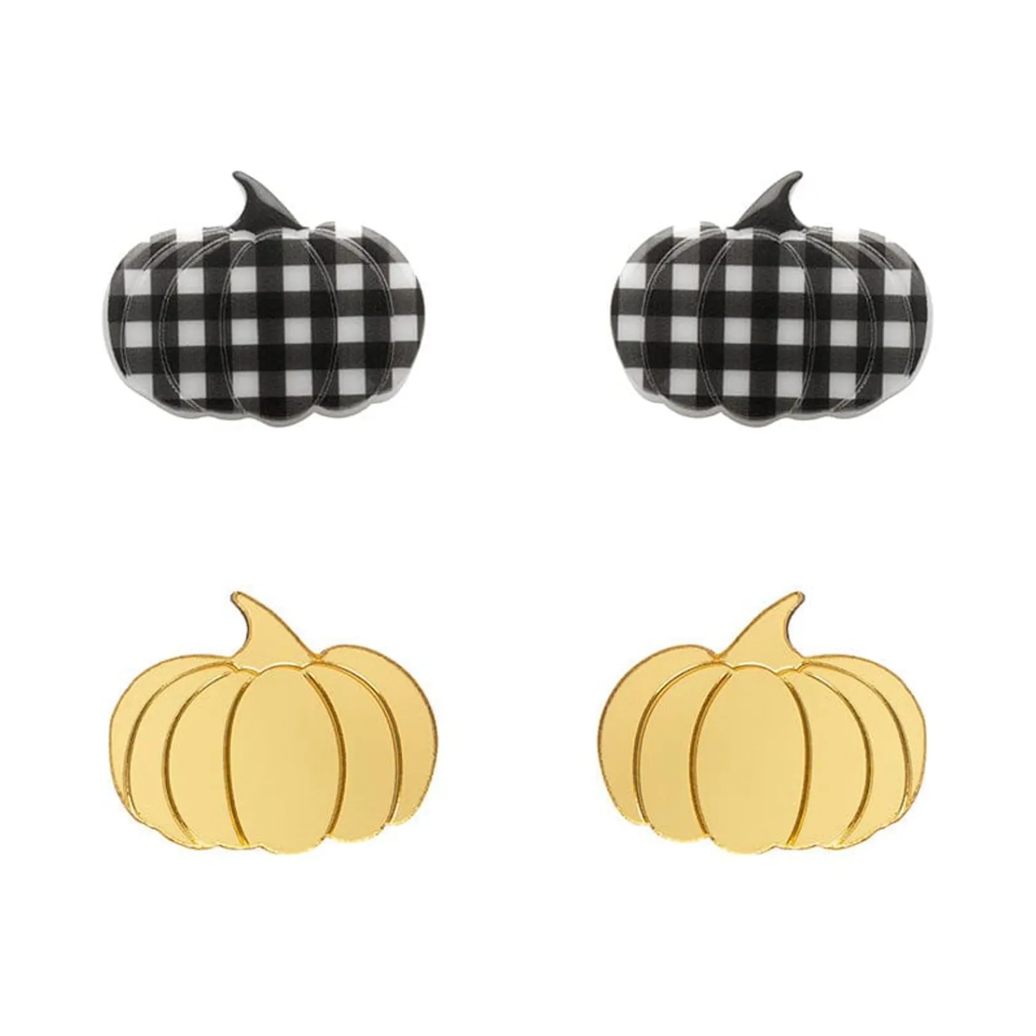 Pumpkin Patch Stud Earrings Set - Gold & Black Gingham^Erstwilder Best