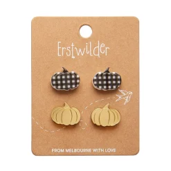 Pumpkin Patch Stud Earrings Set - Gold & Black Gingham^Erstwilder Best