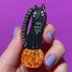 Pumpkin Time Kitty Brooch^Erstwilder