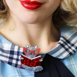 Puss In Books Brooch^Erstwilder Clearance