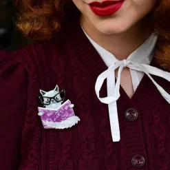 Puss In Books Brooch^Erstwilder Clearance