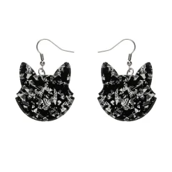 Solid Cat Head Chunky Glitter Resin Drop Earrings - Silver^Erstwilder New