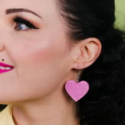 Solid Heart Glitter Resin Drop Earrings - Pink^Erstwilder Hot