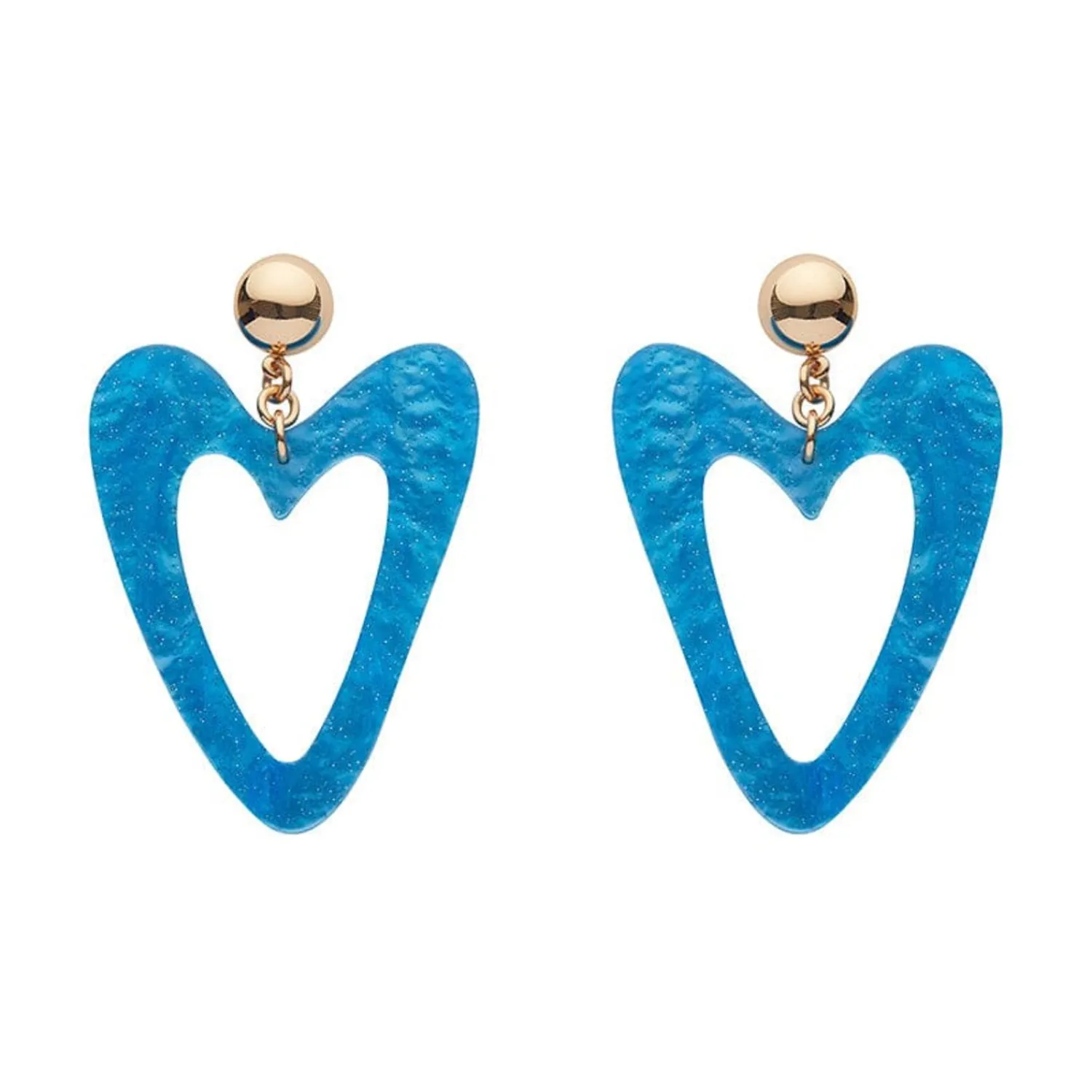 Statement Glitter Ripple Heart Drop Earrings - Aqua^Erstwilder Outlet
