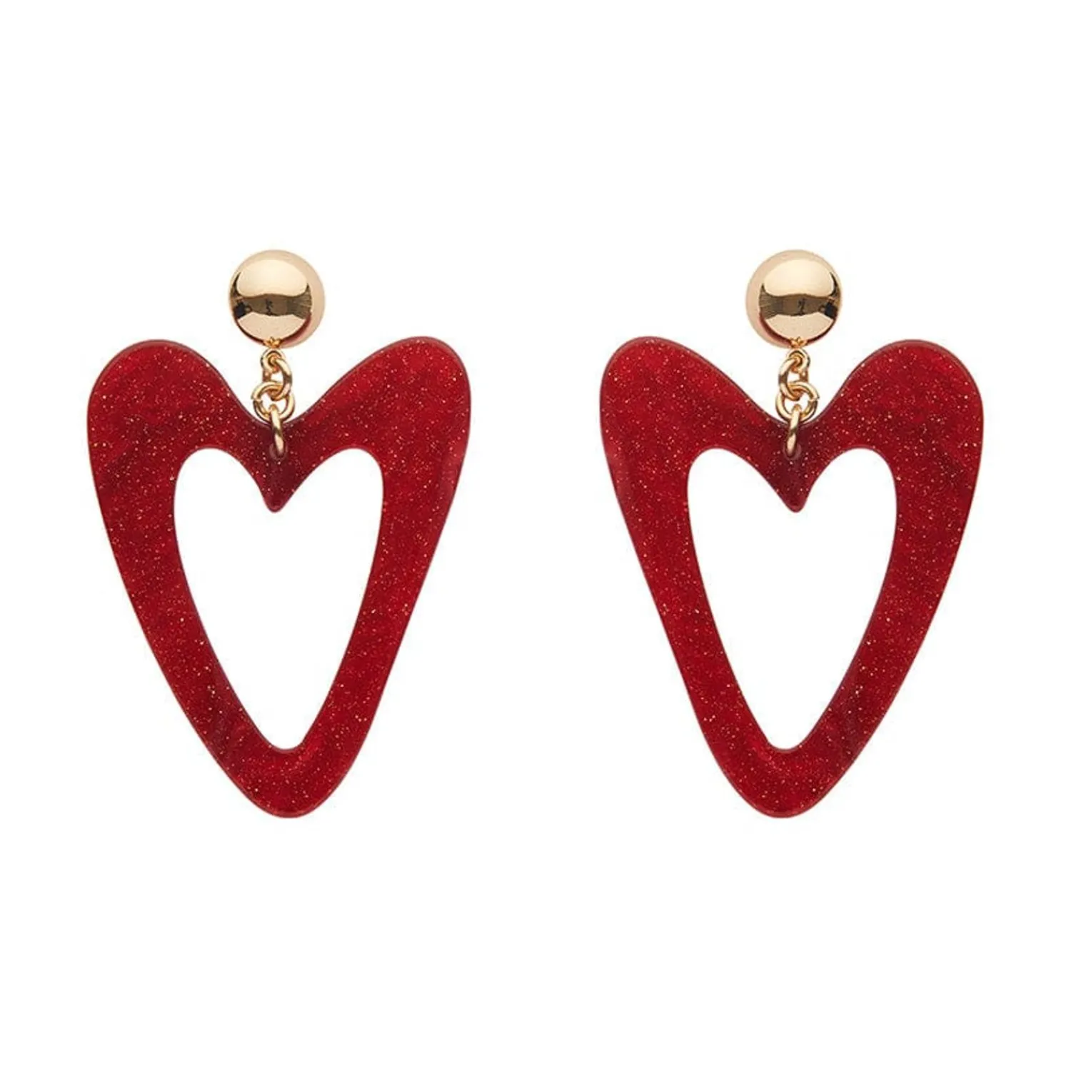 Statement Glitter Ripple Resin Heart Drop Earrings - Red^Erstwilder Clearance